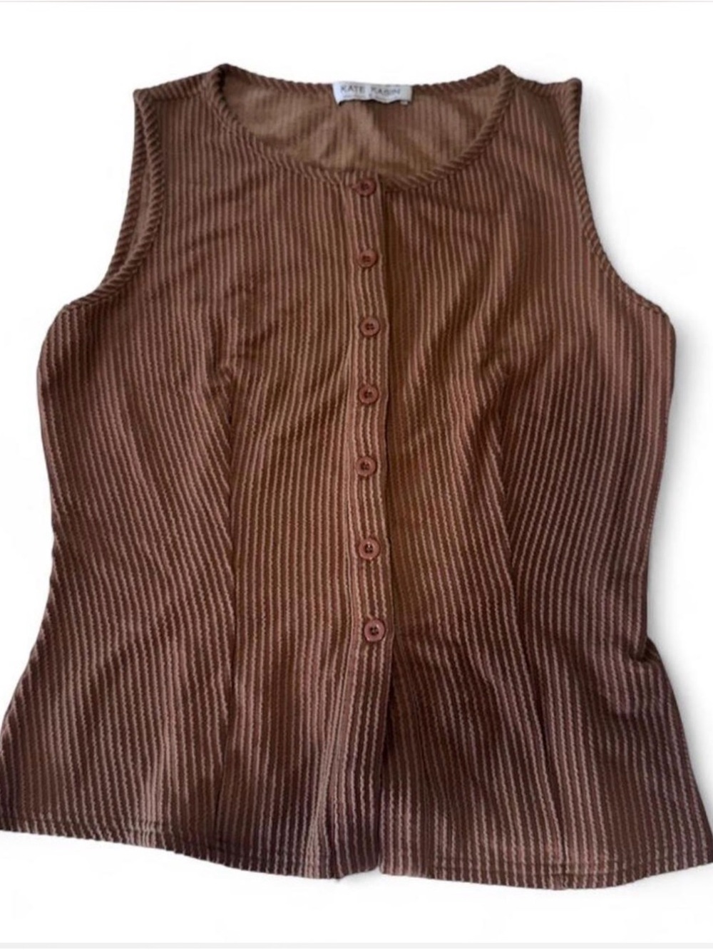 Kate Kasin Brown Ribbed Button-Front Sleeveless Camisole